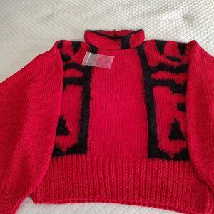 SHEILA RAYMOND CHUNKY KNITTED SWEATER HALO COLLAR DROP SHOULDER L/S RED MEDIUM